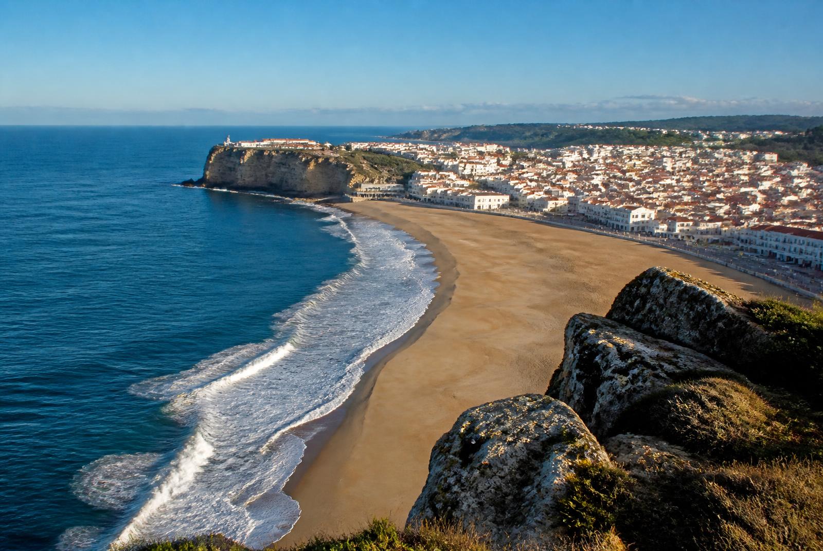 Long Atlantic beach and cliffs on Portugal’s Silver Coast